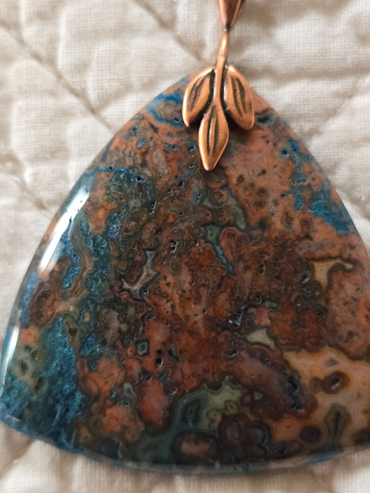 Triangular Teal and Copper Colored Crazy Lace Aga… - image 2