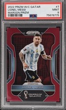 2022 Panini Prizm World Cup Qatar - Lionel Messi #7 Most Iconic Maroon /22 PSA 9