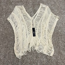 Fashion Nova Elizabeth Crochet Sweater Beige Shredded Distressed V-Neck Medium