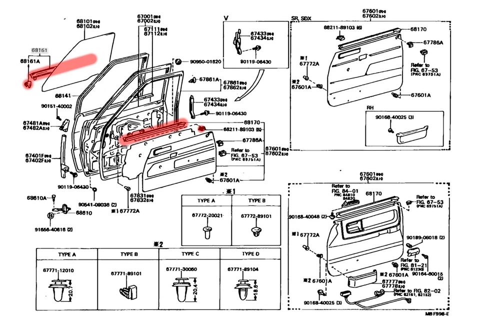 For 1984-89 Toyota Pickup 4Runner New Front Inner & Outer Belt Weatherstrip Kit Foto 2 de 4