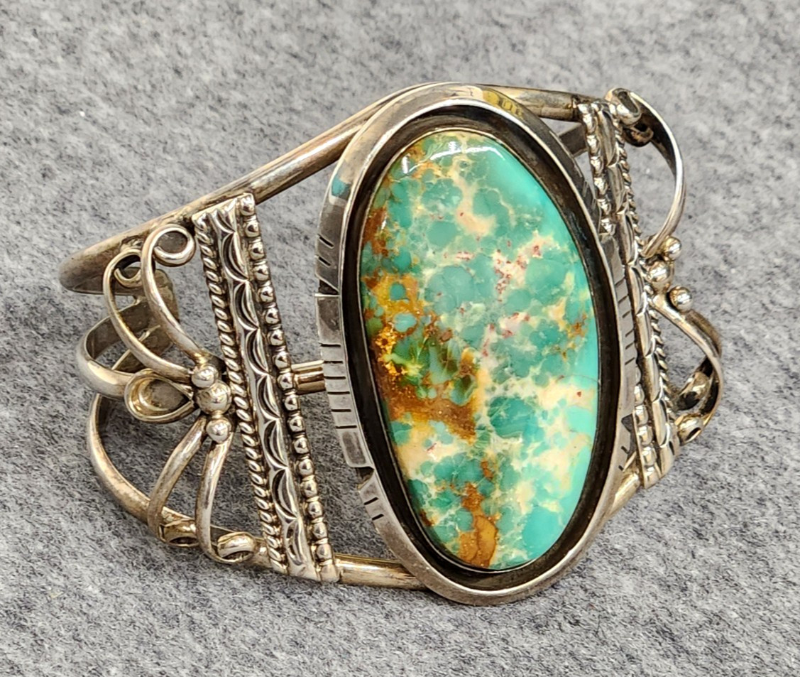 Sterling Silver Split Cuff Turquoise Cabochon Bra… - image 8