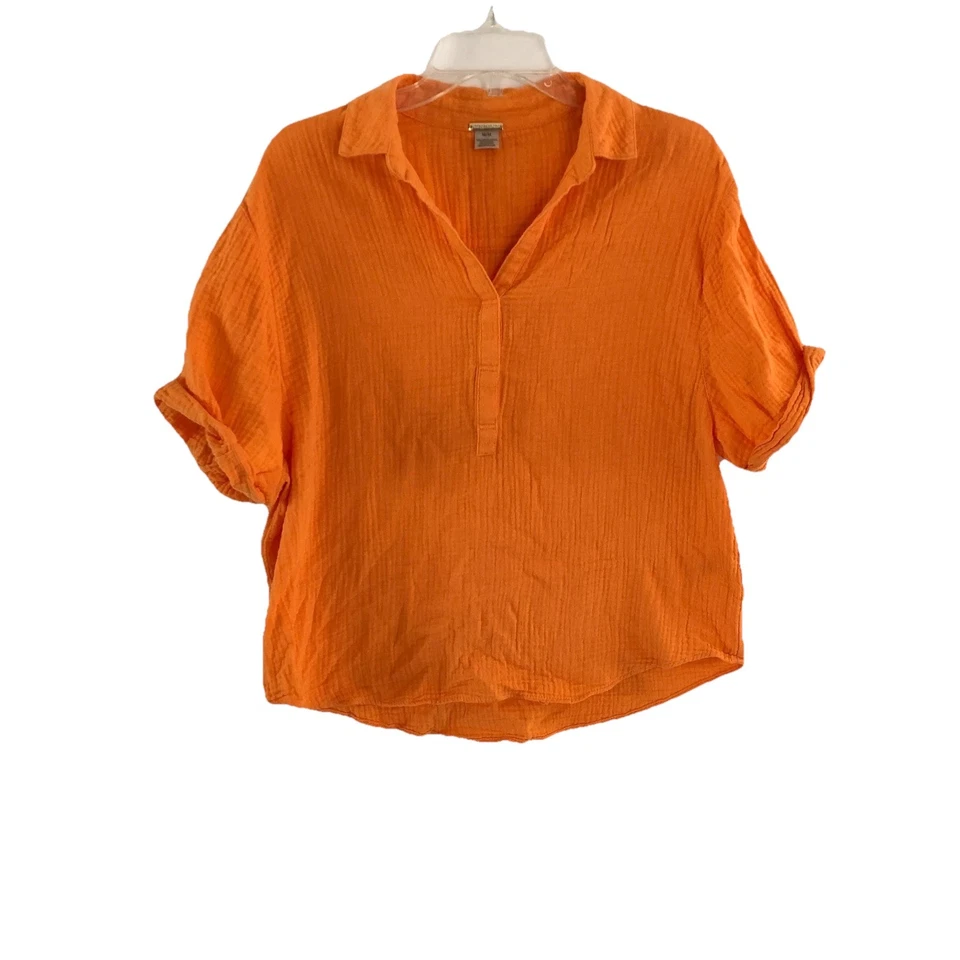 Túnica Magaschoni feminina laranja tamanho M algodão orgânico mangas curtas - Imagem 4 de 4