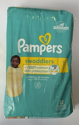 Pampers Swaddlers Diapers, Size 1 (8-14 lbs), Absorbent, Keeps Baby Dry 32 Count