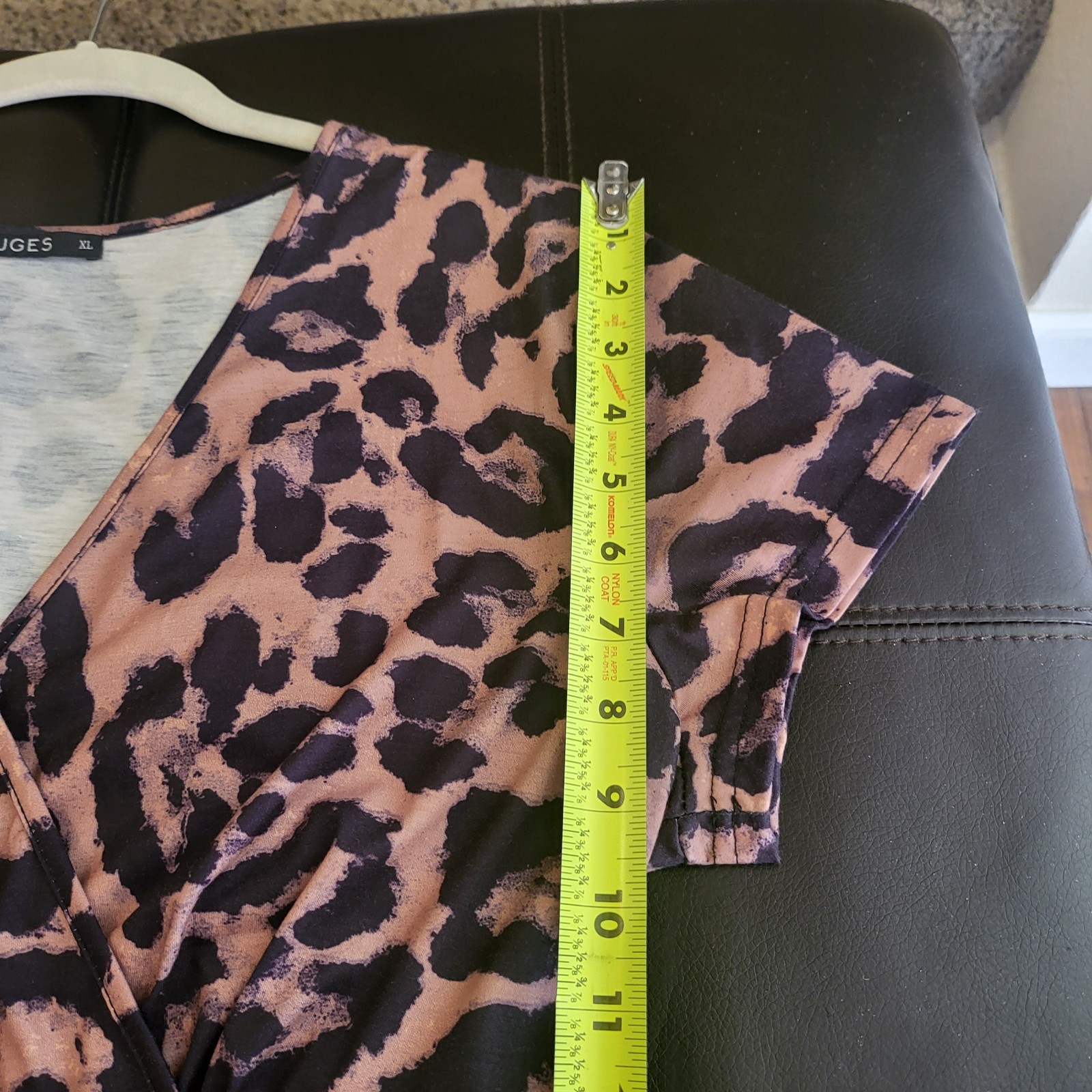 OUGES Brown Black Leopard Print V-Neck Short Slee… - image 10