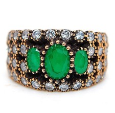 Ottoman Empire Style 3CT Treated Emerald 925 Sterling Silver Ring Sz 7,8 HB4