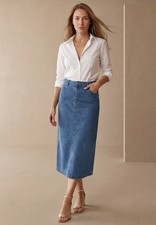 Jessica London Women's Plus Size Classic Cotton Denim Midi Skirt