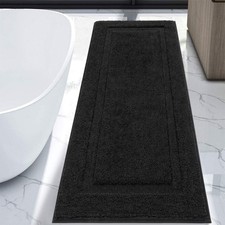 Black Bathroom Rug Runner, 24x60 2x5, Non Slip, Washable, Absorbent Mat