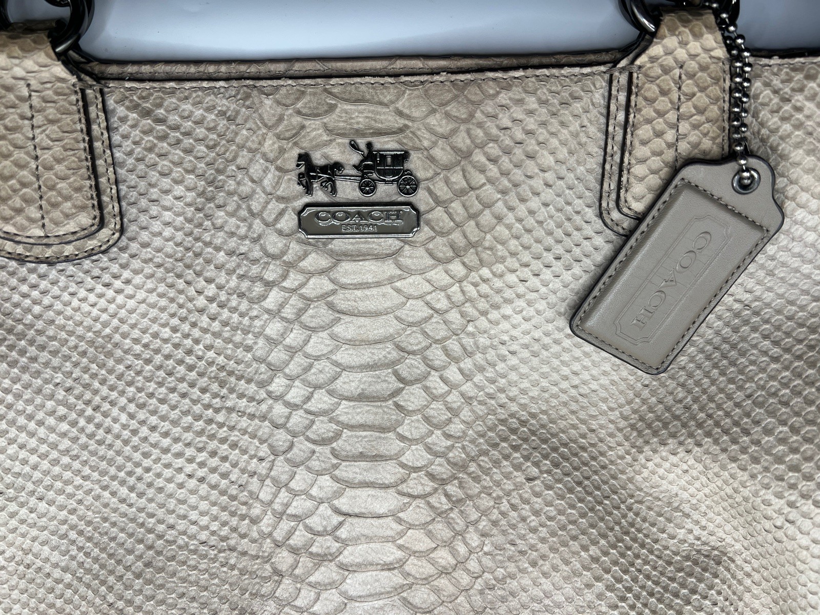 Coach shoulder Bag Embossed Python Leather Gunmet… - image 4