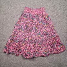 Mini Boden Skirt Girls 5-6 Years Pink Floral Tiered Cotton Smocked Waist