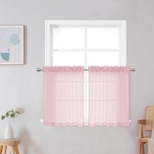 Crushed Sheer Curtains 24 Inch Length, 42"W x 24"L Pack of 2 Blush Pink