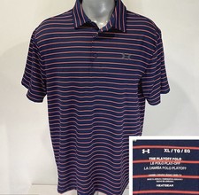 Under Armour XL The Playoff Polo Golf Shirt Mens Pink Navy Striped Short Sleeve