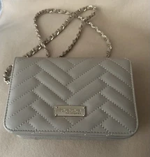BeBe Sophia Crossbody Small Taupe Quilted Bag Purse Chain Strap New