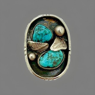 VTG Signed Phillip Long Navajo Sterling Silver Native American Turquoise Ring A1