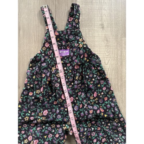 Salopette vintage OshKosh B'gosh Vestbak in velluto a coste floreale scuro 3T, etichetta di carta, USA - Foto 6 di 10