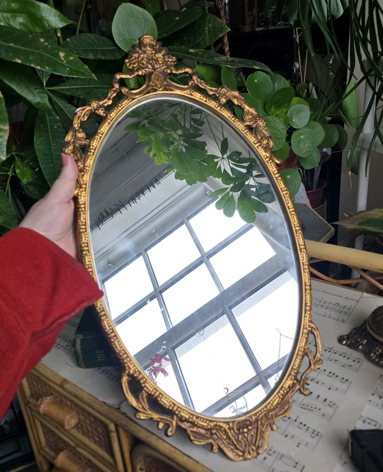 Vintage 19th Century Gilt Ornate Floral Wall Mirror England Cottagecore