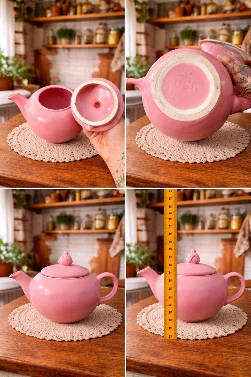 Vintage USA Hall China Pink Victorian Teapot & Lid 1950's Mid