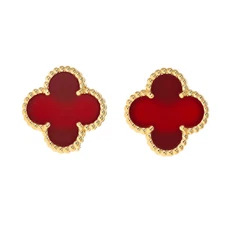 Van Cleef & Arpels 18k Yellow Gold Red Carnelian Vintage Alhambra Post Earrings