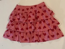 Hanna Andersson Skort Skirt Red Hearts 100 Cotton Ruffles Elastic Waist Sz 150