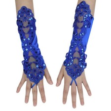 Women's Bridal Lace Gloves Long Fingerless Satin Wedding Gloves Banquet Pagea...