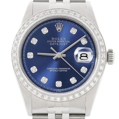 Rolex Datejust 18K Weiss Gold & Ss Blau Diamant Jubiläum Uhr 1601