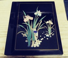 Vintage Asian Black Lacquer Photo Album "CRANE" Floral Gold Accent
