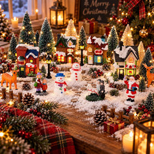31 Piece Lighted Christmas Village Set with Houses Figurines Decor