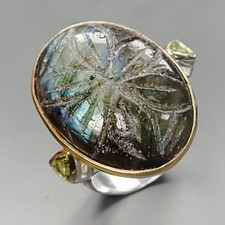 Jewelry gem 30 ct Natural Labradorite Ring 925 Sterling Silver Size 8 /R433265
