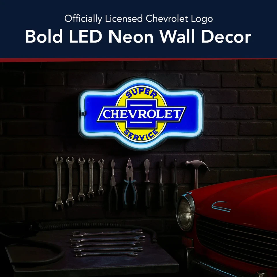 Letrero de pared LED de neón Chevrolet Super Service vintage garaje bar hombre cueva decoración Foto 3 de 4