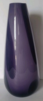 Large Purple Glass Vase Triangular Two Tone Hand Blown 15'' x 5'' EUC