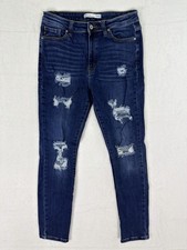 KanCan Jeans Womens 28 Blue Denim Dark Wash High Rise Skinny Stretch Distressed