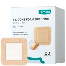Dimora Silicone Foam Dressing 3x3 inch with Border 20 Pack, Wound Bandage, Ge...