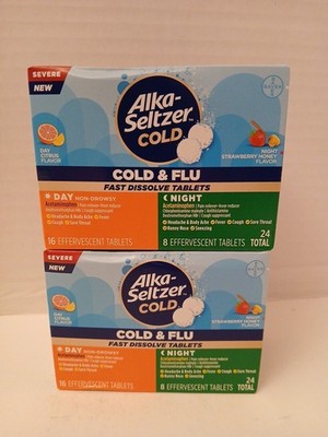 TWO Alka Seltzer Plus Cold Medicine Day & Night Effervescent 24 Tablets Each