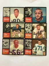 1962 Topps #054 Gibbons, 55 Martin, 56 Lary, 57, 59 Schmidt, & 61 Lions 6 Cards