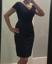 Banana Republic Dress Womens Size 2 Navy Wool Blend Back Zip Slit Cap Sleeves