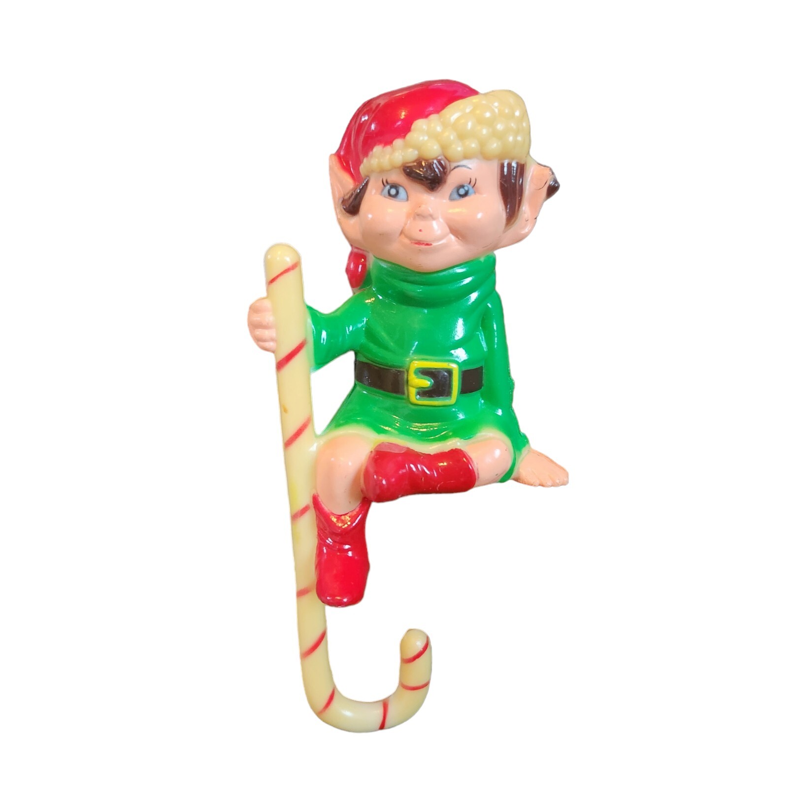 Vintage Elf Pixie Holding Candy Cane Stocking Hanger Holder Plastic Lightweight