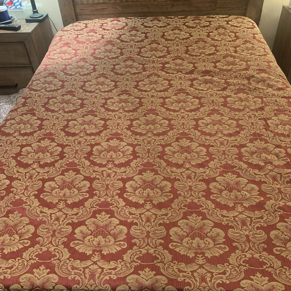 VTG Burlington Traditional Damask Queen Duvet ONLY Burgundy Gold Piping Rich - Image 4 of 4