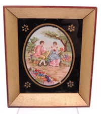 READ Vintage Silk Embroidery Needle Painting Reverse Paint Glass Victorian Heirl