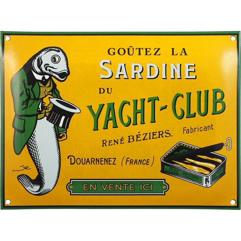 Plaque émaillée Sardine du Yacht Club Douarnenez pour déco cuisine