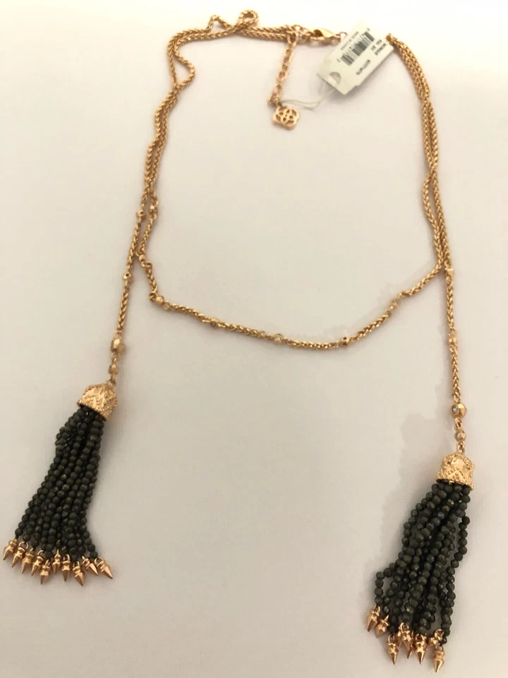 Collar Largo Kendra Scott Monique Oro Rosa y Cuentas de Pirita Lariat Borla Nuevo con Etiquetas Foto 2 de 4