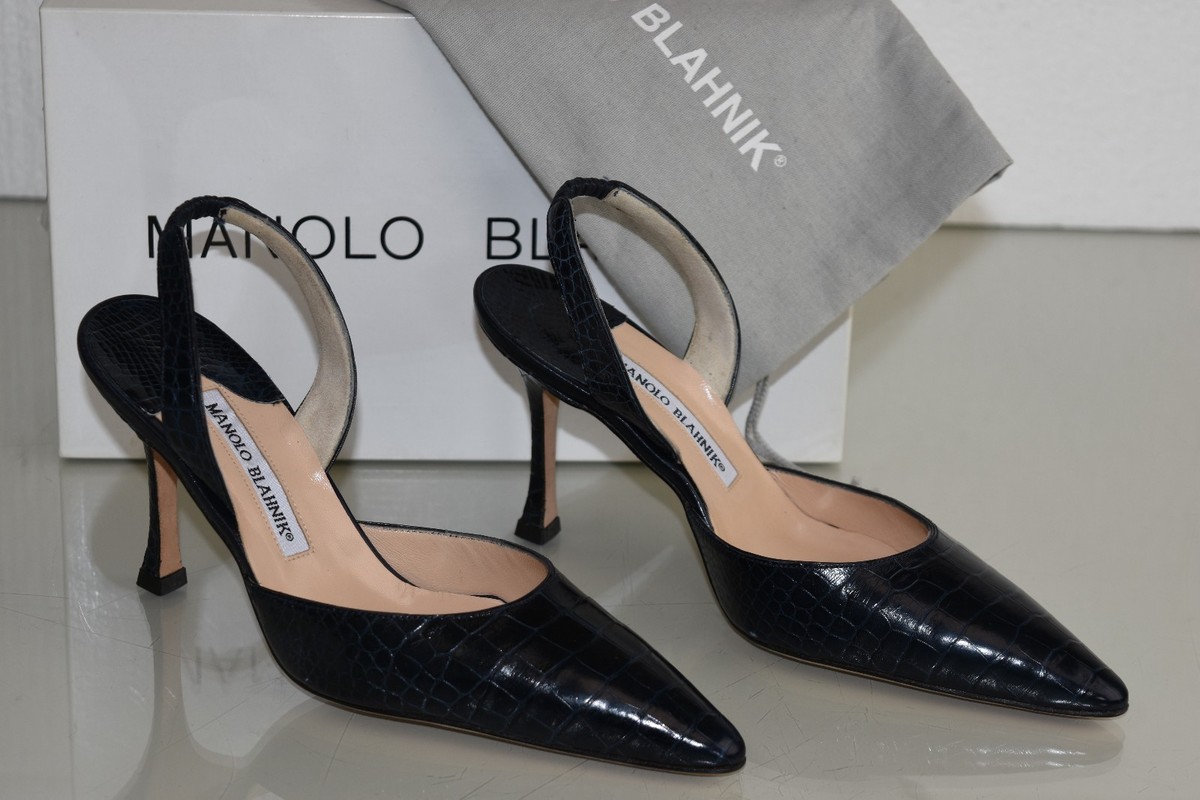 $5400 NEW Manolo Blahnik CAROLYNE 90 Navy Blue ALLIGATOR CROCODILE