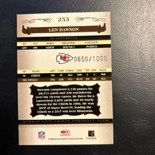 C54d 2006 Donruss Classics /1000 #253 Lin, Dawson, Kansas City Chiefs legend
