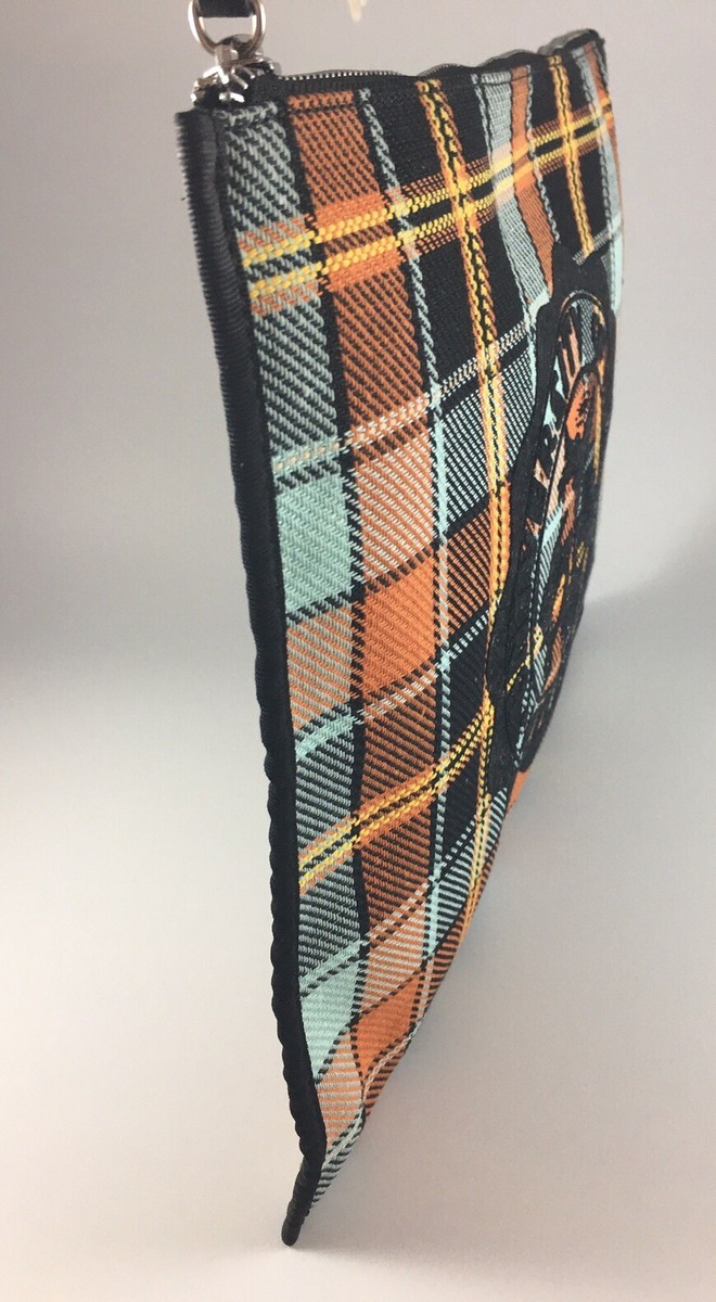 VIVIENNE WESTWOOD ORANGE BLUE TARTAN ELENA POUCH ZIP TOP