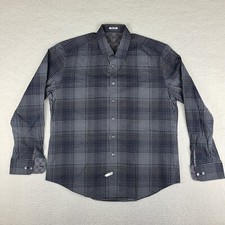 Bugatchi Uomo Shirt Mens XL Blue Plaid Shaped Fit Dress Button Up