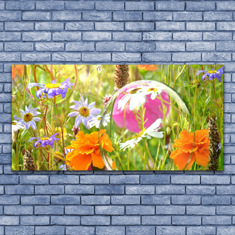 Tableau original paysage floral et tableau sous verre 140x70 grand format panoramique