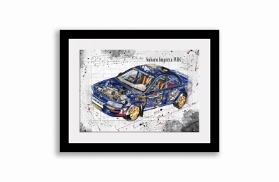 Line Tech Zeichnung Subaru Impreza WRC Cutaway Kunst Posterdruck