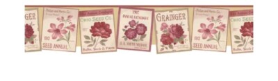 Vintage Seed Pack Packet Pink Red Rose Flower Floral Garden Wallpaper Border