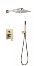IHOMEadore 1-Spray Square Wall Bar Shower Kit with Hand Shower in Brushed Gold