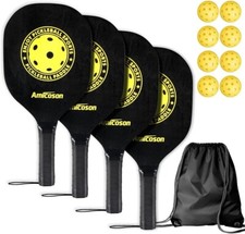 Amicoson Pickleball Paddle Set of 4 Wood Paddles , 8 Balls Carrying Bag