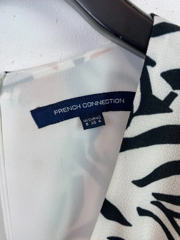 Vestido French Connection Naranja Negro Estampado Imitación Envolvente Manga Larga Midi Talla 8 Foto 3 de 4