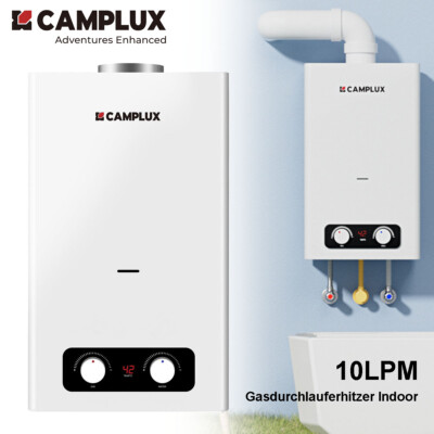 CAMPLUX Durchlauferhitzer innen LPG Propan, 20kW, 10 L/min, für Küchen und Bäder
